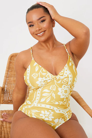 Scarf Print Twist Front Swimsuit